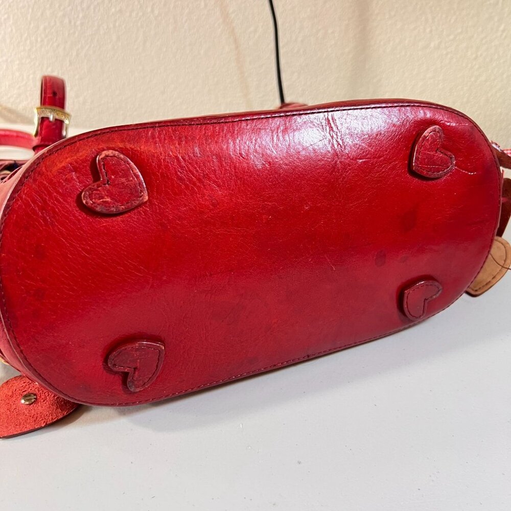 Brighton Wicker Leather Purse Red Hearts Applique Shoulder Handbag Handled Tote - Picture 9 of 16